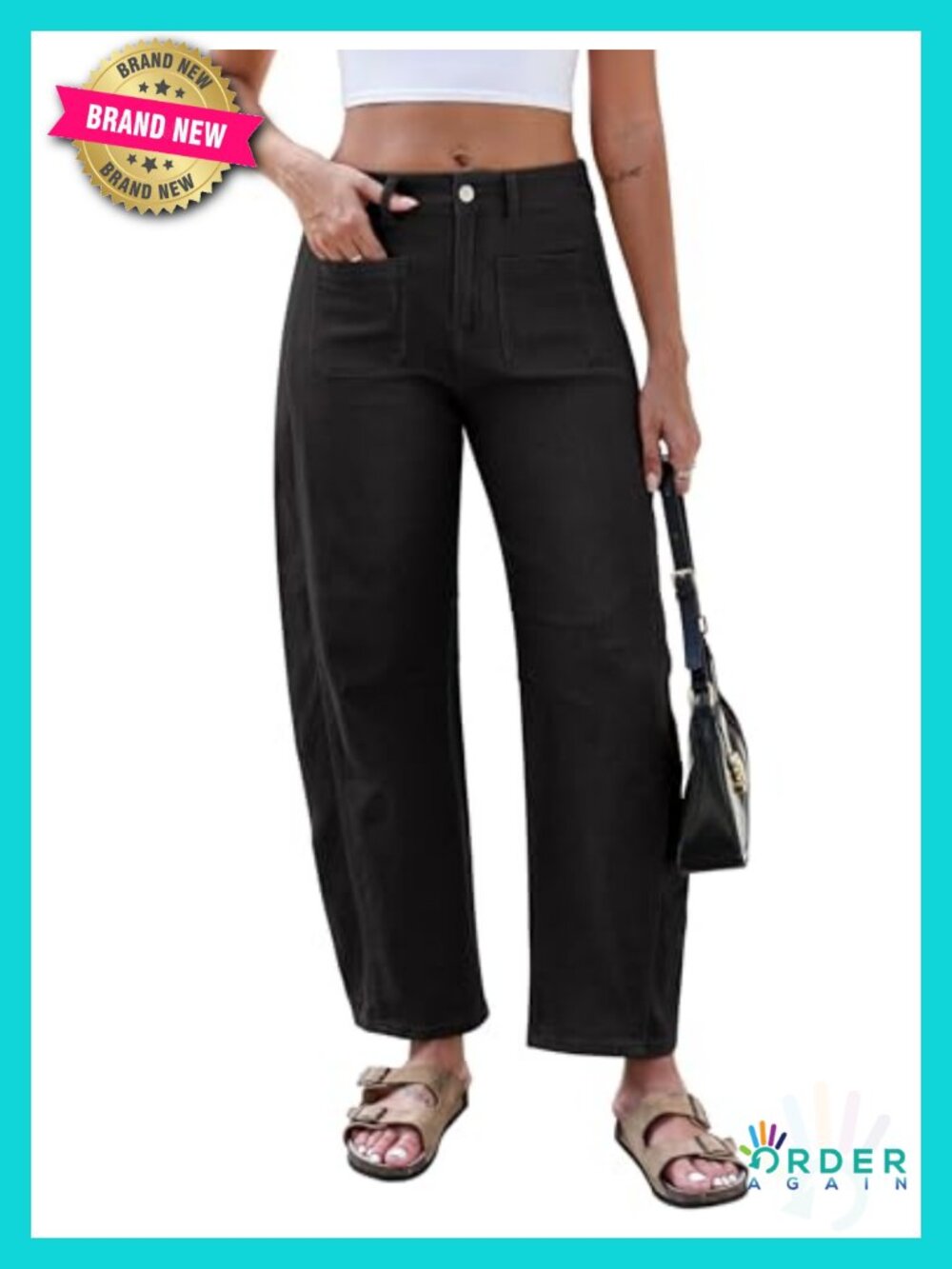 Wide Leg Barrel Pants - Stretchy High Waist Baggy Y2k Trousers with Pockets
